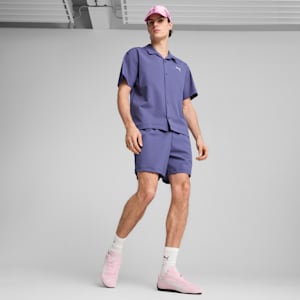 WARDROBE ESSENTIALS Men's Seersucker Relaxed 6" Shorts, Blue Crystal, extralarge